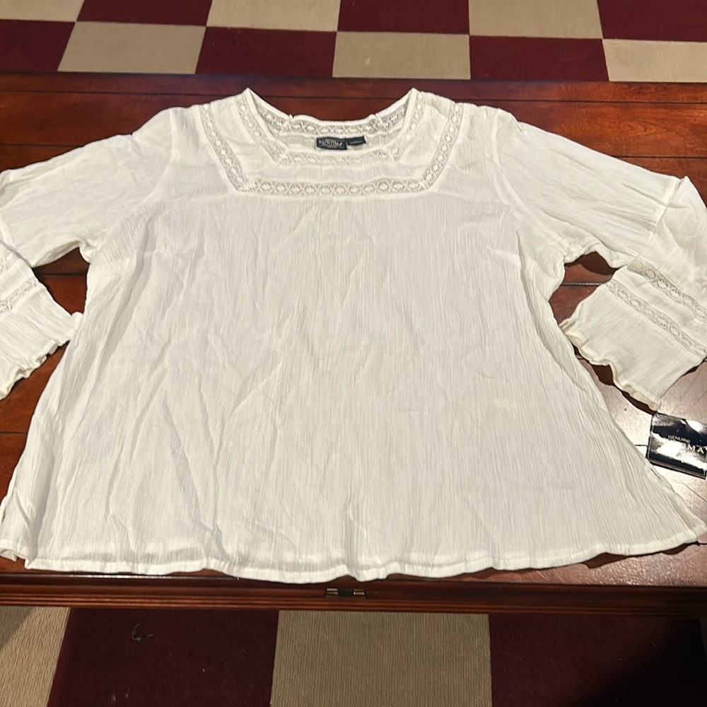 NWT Sonoma White Sheer Gauze 100% cotton Boho Beachy Top Lace Size 2X small spot